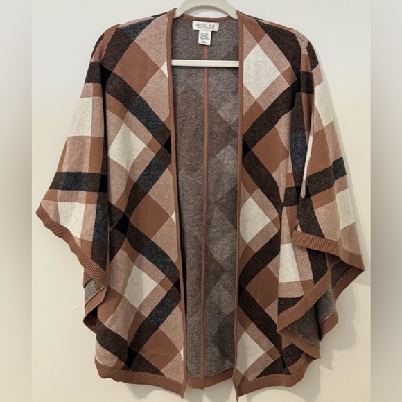 NWOT Rachel Zoe Women's Beige Plaid Cape Wrap One Size - Picture 1 of 7